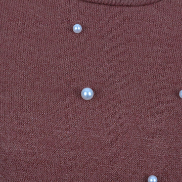 Burnt Orange Pearl-Embellished Soft Knit Top – Size M - 0