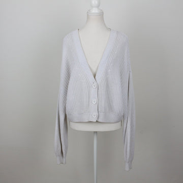 H&M Light Grey Open-Knit Cropped Button-Up Cardigan – Size M
