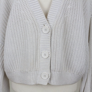 H&M Light Grey Open-Knit Cropped Button-Up Cardigan – Size M - 0