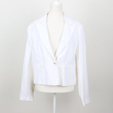 White Linen Single-Button Notch Lapel Cropped Blazer – Size M