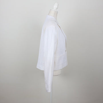 White Linen Single-Button Notch Lapel Cropped Blazer – Size M - 0