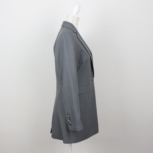 Slate Grey Longline Single-Button Notch Lapel Blazer – Size 32