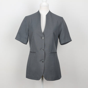 Slate Grey Collarless Short-Sleeve Three-Button Fitted Blazer – Size 32