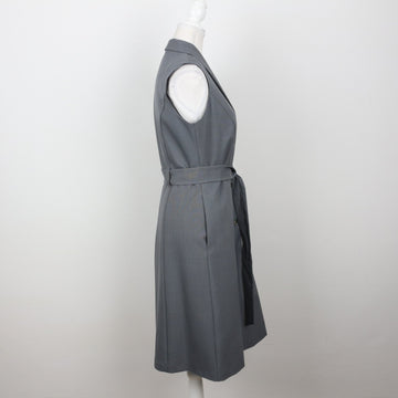 Steel Blue Sleeveless Lapel Belted Midi Shirt Dress – Size 32 - 0