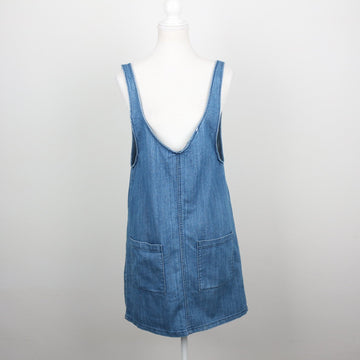 The Fix Mid-Wash Denim Pinafore Mini Dress with Patch Pockets – Size 6