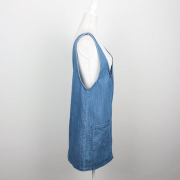 The Fix Mid-Wash Denim Pinafore Mini Dress with Patch Pockets – Size 6 - 0