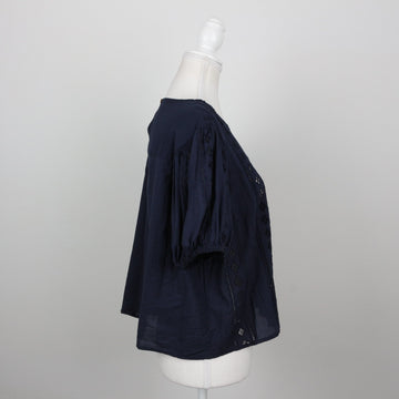 Truworths Navy Broderie Anglaise Puff-Sleeve Cropped Blouse – Size 42 - 0