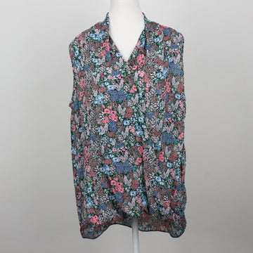 Contempo Dark Floral Meadow Print Sleeveless V-Neck Chiffon Blouse – Size 18