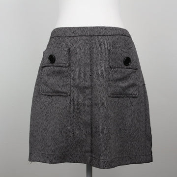 Salt & Pepper Herringbone Tweed High-Waist A-Line Mini Skirt with Flap Pockets – Size 38