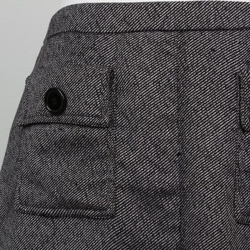 Salt & Pepper Herringbone Tweed High-Waist A-Line Mini Skirt with Flap Pockets – Size 38 - 0