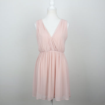 Blush Pink Surplice V-Neck Ruched Waist Chiffon Mini Dress – Size L