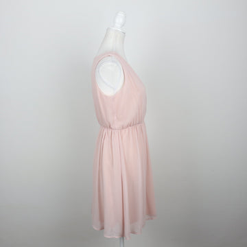 Blush Pink Surplice V-Neck Ruched Waist Chiffon Mini Dress – Size L - 0