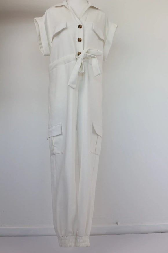 White Denim Jumpsuit | Sizes S–XL | Brand New