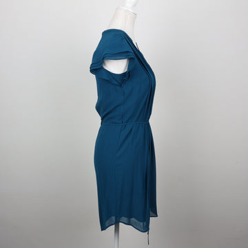 Teal Pintuck V-Neck Cap-Sleeve Chiffon Mini Dress – Size 32 - 0