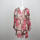 Queenspark Pink & Brown Retro Floral Paisley Patchwork Print Long-Sleeve Tunic Blouse – Size XXL-1