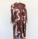 Brown satin paisley shirt dress midi length-1