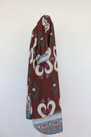 Brown satin paisley shirt dress midi length-2