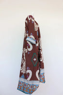 Brown satin paisley shirt dress midi length-3