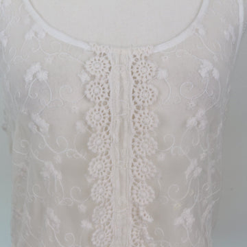 Cream Floral Crochet Lace Overlay Scoop-Neck Sleeveless Cropped Top – Size L - 0