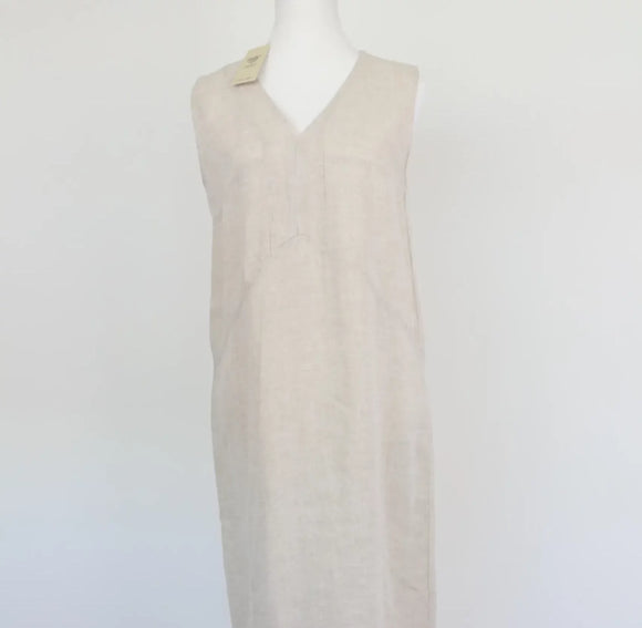 Cream midi length 100% linen dress - XS