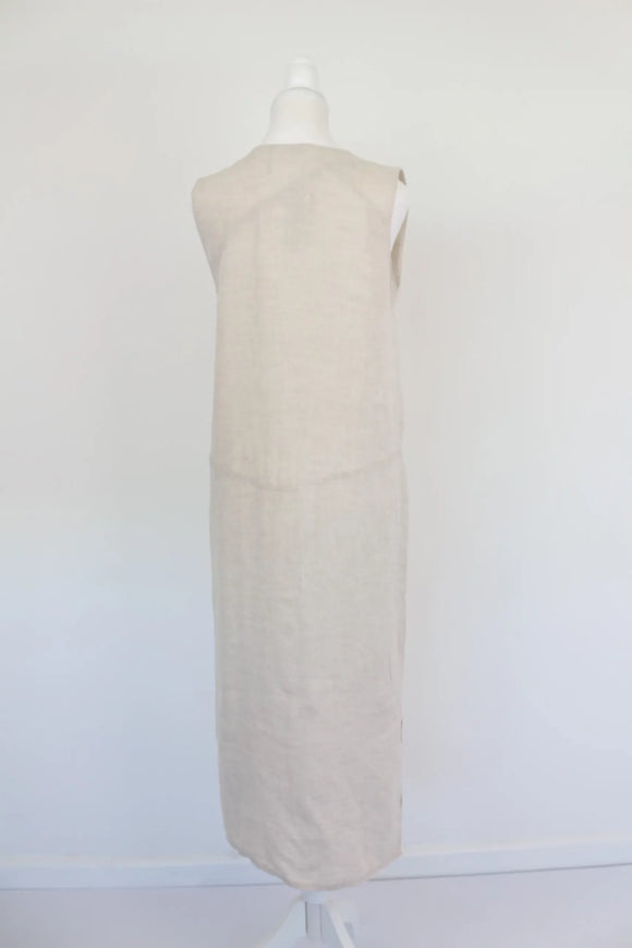 Cream midi length 100% linen dress - XS