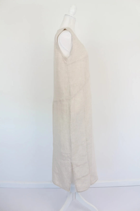 Cream midi length 100% linen dress - XS