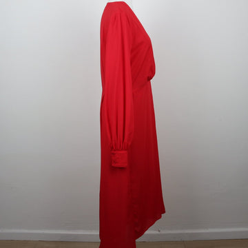 Carducci Woman Scarlet Red Surplice V-Neck Draped Long-Sleeve Midi Wrap Dress – Size 34 - 0