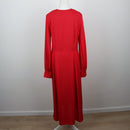 Carducci Woman Scarlet Red Surplice V-Neck Draped Long-Sleeve Midi Wrap Dress – Size 34-3