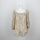 Cream & Sage Paisley Print Scoop-Neck Button-Front Balloon-Sleeve Chiffon Blouse – Size 34-1