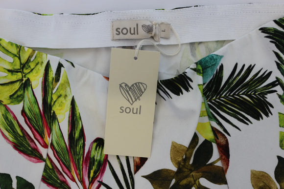 Vibrant Palm Leaf Print Stretch Pants | Sizes S–XL | Brand New