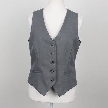 Steel Grey Five-Button V-Neck Tailored Suit Waistcoat with Welt Pockets – Size 32