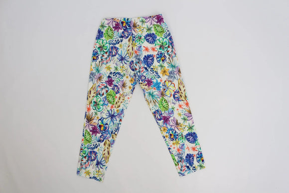 Bright Watercolour Floral Print Stretch Pants | Sizes S–XL | Brand New