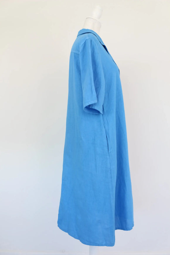 Light Blue Linen Oversized-Button Relaxed Dress | Brand New