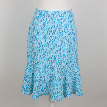 Blue Leaf Print Flare Skirt | Size 34