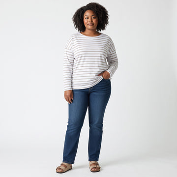 Beige Striped Round-Neck Long-Sleeve T-Shirt | Size XL | Brand New - 0