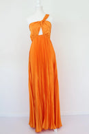 Orange Satin One-Shoulder Pleated Maxi Dress | Sizes M & L | Brand New-1