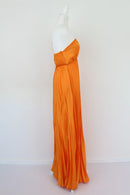 Orange Satin One-Shoulder Pleated Maxi Dress | Sizes M & L | Brand New-2