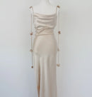 Cream Satin Floral-Draped Dress | Sizes M–XL | Brand New-1