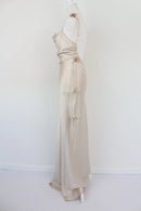 Cream Satin Floral-Draped Dress | Sizes M–XL | Brand New-2