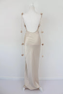 Cream Satin Floral-Draped Dress | Sizes M–XL | Brand New-3
