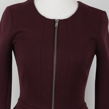 Maroon Poplin Zip-Up Jacket | Size 34 - 0