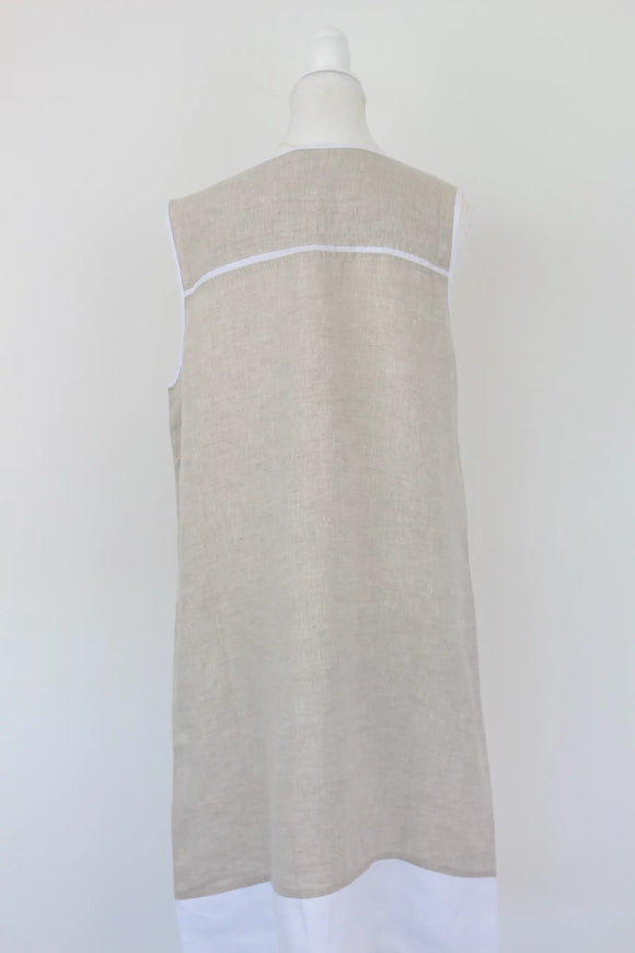 Beige & White 100% Linen Dress | Sizes XS & XL | Brand New