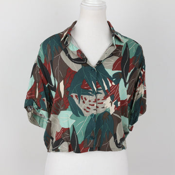 Pull & Bear Leaf Print Cropped Shirt | Size S – Secondhand