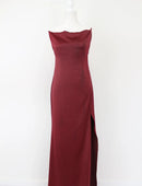 Maroon Satin Open-Back Slip Dress | Sizes S & M | Brand New-1