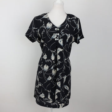Vintage Navy Blue Floral Dress | Size S – Secondhand