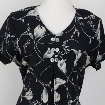 Vintage Navy Blue Floral Dress | Size S – Secondhand - 0