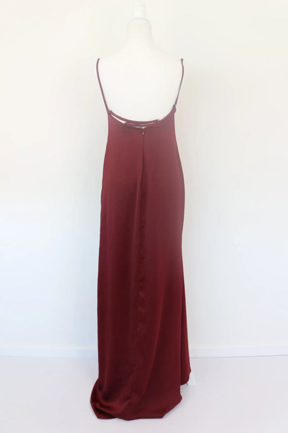 Maroon Satin Open-Back Slip Dress | Sizes S & M | Brand New