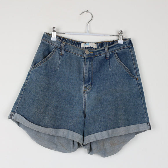 High-Waisted Stretch Denim Shorts | Elasticated Waist | Rolled Hem | Size 10