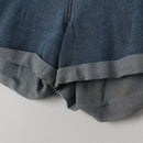 High-Waisted Stretch Denim Shorts | Elasticated Waist | Rolled Hem | Size 10-3