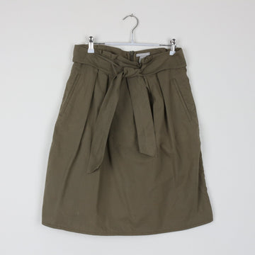 H&M Olive Green Pleated Midi Skirt | Self-Tie Belt | Size 12